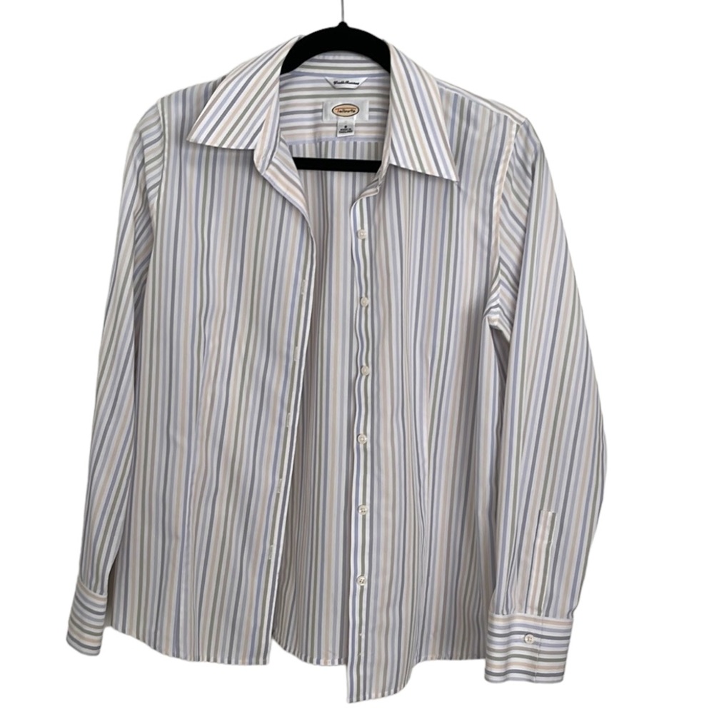 Vintage Talbots Wrinkle Resistant Pinstriped Cotton Blouse Size 8